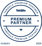 Taboola Premium Partner badge awarded to Evadav for 2025, highlighting premium collaboration